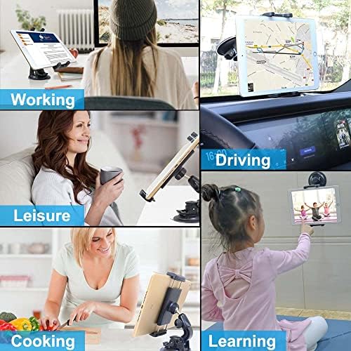 Universal Windshield Tablet Mount for 4-13″ Devices – Sturdy Suction Cup Holder with 360° Viewing Flexibility for i Pad Pro, Samsung Galaxy Tab, and Kindle Fire – Reliable Navigation & Entertainment Solution for Drivers and Passengers