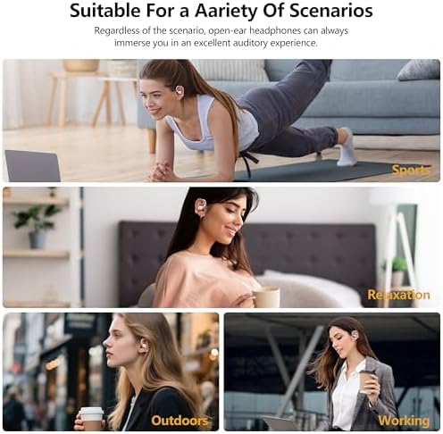 Open Ear Bluetooth 5.4 Earbuds – Unmatched Comfort with Secure Ergonomic Hooks, 32-Hour Battery Life, Waterproof & Shock-Resistant for Active Lifestyles – Superior Call Clarity and Device Compatibility for Runners and Fitness Aficionados