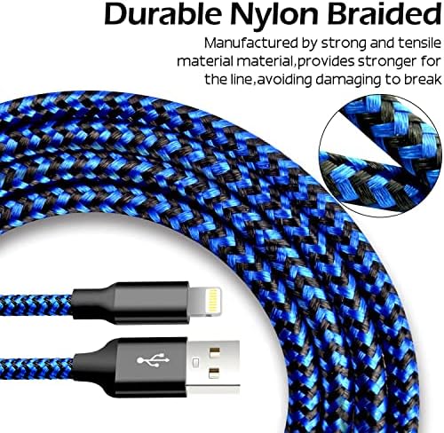 Premium 5-Pack i Phone Charger Set: MFi Certified Nylon Braided Fast Charging Cables (3 FT, 6 FT, 10 FT) for i Phone 14/13/12/11/X/Max/8/7/6/5/SE/i Pad – Unmatched Durability & Versatile Lengths for Every Lifestyle