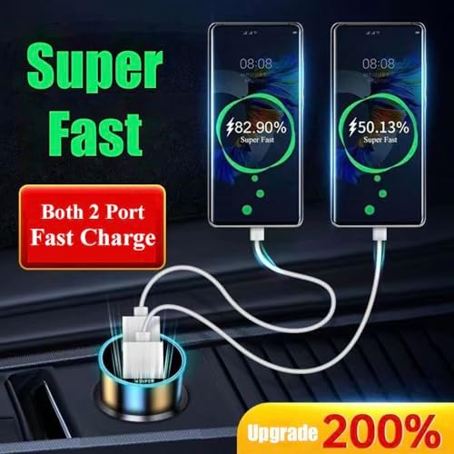 Ultra-Fast Dual Port USB Car Charger with Voltage Display – 100 W Max for Huawei, One Plus, Oppo, Vivo, Samsung & Android Devices – Essential Travel Companion for Quick Charging on the Go
