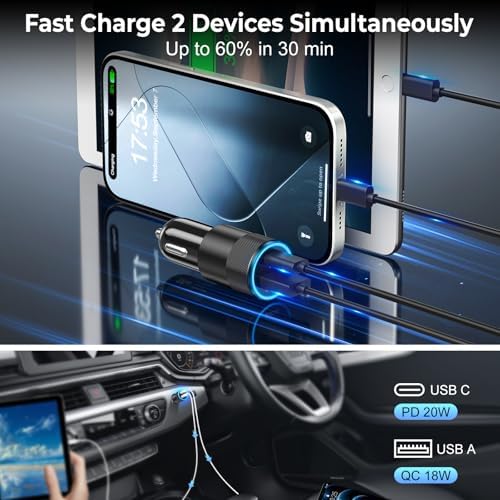 38 W Dual Port USB C Car Charger – Ancekoy 6 Pack Fast Charging Adapter with PD/QC 3.0 for i Phone, Samsung, Google Pixel – Universal Compatibility & Sleek Design for On-the-Go Power Solutions