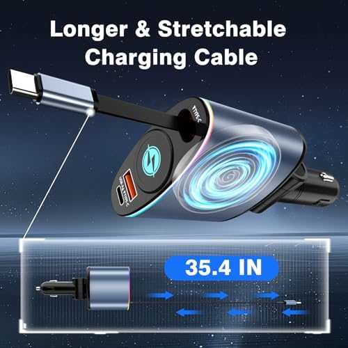 Rapid Charge 66 W Retractable Car Charger with 35.4-Inch Type-C Cable for i Phone 16/15, Samsung Galaxy, and Pixel Devices – Ultimate Driving Power Solution with Enhanced Safety and Portability Features