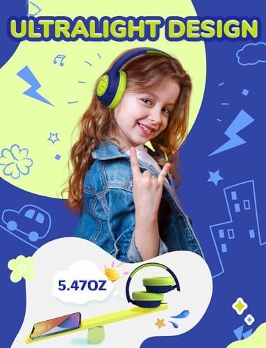 i Clever Kids Headphones: Safe 85 d B Volume Limit, Ergonomic Foldable Design, Superior Stereo Sound, 3.5 mm Jack Compatibility – Ideal for Travel, School & Home Use – Stylish Blue-Green for Boys & Girls