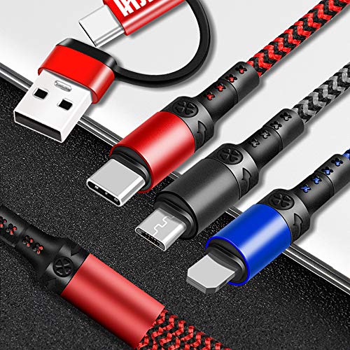 Versatile 6-in-1 Multi Charging Cable Set (3 Pack, 4 ft) – USB A/C to USB C, Micro USB, and i-P Connector for Fast Charging Multiple Devices – Ideal for Smartphones, Tablets, and Gaming Consoles – Enhanced Compatibility for Everyday Use