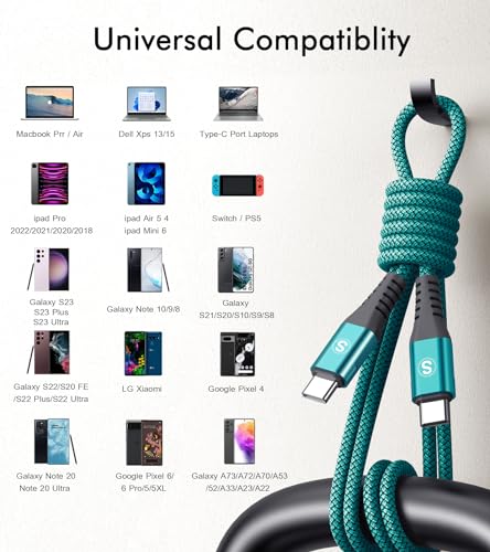 sweguard 100 W USB C to USB C Charger Cable [3.3 ft, 2-Pack] – Ultimate Fast Charging Solution for i Phone 15 & 16 Pro Max, Mac Book, i Pad Pro, and Samsung Galaxy S Series – Durable, High-Speed Compatibility for All Your Devices