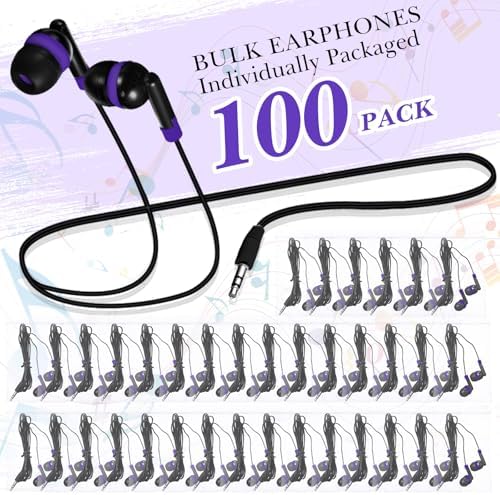 Kanayu 100-Pack Classroom Wired Earbuds – High-Quality Red Headphones with 3.5 mm Jack for Enhanced Learning Experiences, Individually Packaged for Hygiene and Easy Distribution, Ideal for Focused Listening in Libraries and Classrooms, Distraction-Free Design Without Microphone