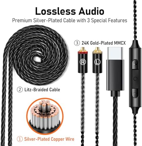Unleash Exceptional Sound Quality with Vibes 202 MC USB-C Wired Earbuds: Premium Hi-Fi Audio, Advanced Noise Isolation, Ergonomic Comfort for i Phone 15/16 – Built-In Microphone for Effortless Communication & Durable Silver-Plated Cable – Includes Portable Case for On-the-Go Convenience