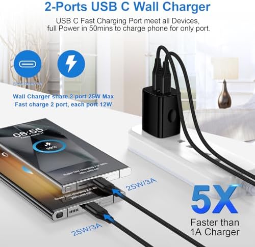 Samsung Super Fast Charging Kit – 25 W Dual USB-C Wall Charger & 32 W Car Charger with 3 FT & 6 FT USB-C to C Cables for Galaxy A36, A16 5 G, S25 Ultra – Quick Charge Solutions for On-the-Go Power and Enhanced Compatibility