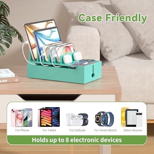 Pezin & Hulin Eco-Friendly Bamboo Cable Management Box – Sleek Desktop Organizer with 6 Cables for Tidy Charging Station, Stylish Wire Organizer for Electronic Devices, Enhances Workspace Efficiency and Aesthetics