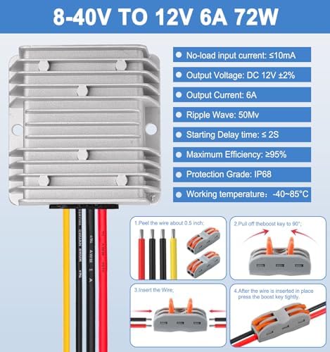 High-Performance 48 V to 12 V DC-DC Step Down Converter by Eagwell – 120 W Power Supply with Built-in Fuse for Maximum Safety – Perfect for Golf Carts, Scooters, RVs, and Marine Use – Reliable Voltage Reduction for Enhanced Device Efficiency and Versatility