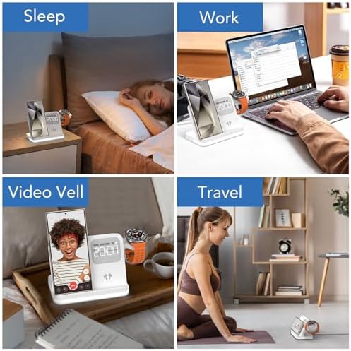 Revolutionize Your Charging Routine with the 4 in 1 Wireless Charging Station Featuring Integrated Alarm Clock – Fast, Reliable Charging for Galaxy Watch 7/Ultra/FE/6 Pro, Galaxy S25/Ultra/S25+/S24/S23/Note 20/Z Flip 7/6/5 Fold 6 & Galaxy Buds 3/2/Pro – Space-Saving Design for Multiple Devices, Enhanced Compatibility & Speed