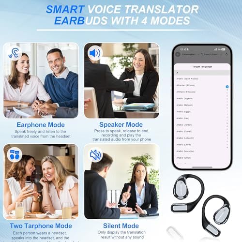 AI-Powered Translation Earbuds: 3-in-1 Real-Time Language Converter with Premium Stereo Sound, Seamlessly Compatible with i OS & Android – Effortless Global Communication in 144 Languages, Lightweight Noise-Cancellation Design for Ultimate All-Day Comfort (Ivory)