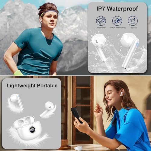 2024 Bluetooth 5.3 Wireless Earbuds – Premium Hi-Fi Stereo Sound with ENC Noise Cancellation for Crystal Clear Audio – 40-Hour Playtime & Dual LED Battery Indicator – IP7 Waterproof In-Ear Headphones Perfect for Active Lifestyles – Compatible with Android & i OS Devices – Ultimate Audio Upgrade for Every Occasion