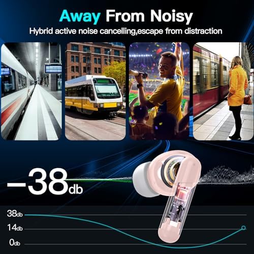 Kurdene Pink Wireless Earbuds – Advanced Bluetooth 5.3 Waterproof Headphones with Hi-Fi Stereo Sound and Active Noise Cancelling Mic for Ultimate Fitness Performance – Compatible with i Phone, Samsung & Android Devices