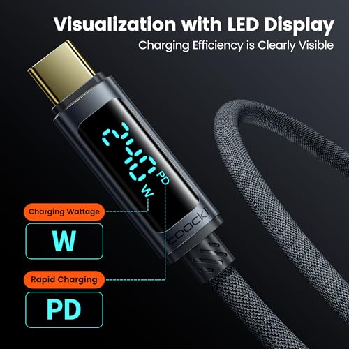 High-Powered USB C Cable [2 Pack, 6.6 ft] – 240 W Rapid Charging Cord with LED Status Display – Compatible with i Phone 16, 15 Pro Max, i Pad Pro, Samsung Galaxy S24/S23, Nintendo Switch, Mac Book Air & Pixel – Superior Durability & Enhanced Performance