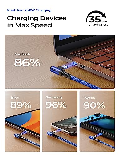 Optimize your charging setup with the AINOPE 240 W USB C to USB C Cable, a 6-foot powerhouse engineered for ultimate speed and flexibility. Featuring a right-angle connector, this fast charging cable is perfect for gaming or multitasking without the clutter of tangled cords. Compatible with the latest devices, including i Phone 16 Pro Max, i Phone 15, Mac Book Air/Pro, i Pad Pro, Samsung Galaxy, and Pixel, it delivers an impressive 240 W power output for rapid charging. The dual-pack offers exceptional value, ensuring you have a reliable charging solution wherever you go. Built with premium materials for durability, the sleek grey and blue design enhances your tech aesthetic while providing long-lasting performance. Elevate your device charging experience with this versatile cable, designed for both home and office use, while ensuring seamless connectivity across all your electronics.