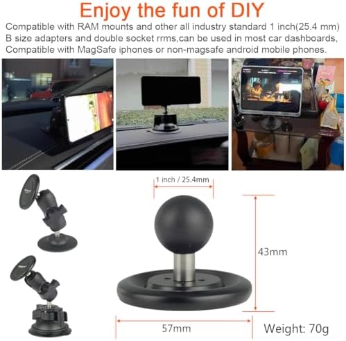 Magnetic Phone Holder with B Size 1-Inch Ball for Mag Safe i Phone 16/15/14/13/12 – Premium RAM Mount Compatible Car Accessory for Hands-Free Navigation and Communication – Enhanced Stability and Style for Your Vehicle