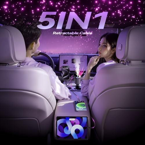 Revolutionary 5-in-1 Retractable Car Charger with Aromatherapy and Starlight Projection – 69 W Fast USB-C Charger for i Phone 16/15/14/13/12 and Android Devices, Dual Charging Ports, Stress-Relieving Air Freshener, and Tangle-Free Design for Enhanced Driving Comfort