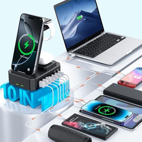 300 W High-Efficiency Charging Hub for Apple Devices – 10-in-1 Wireless Charger Dock with 65 W PD Fast Charging for i Phone, Mac Book, i Watch & Air Pods – Advanced Ga N III Technology, All-in-One Solution for Optimal Device Management and Clutter Reduction