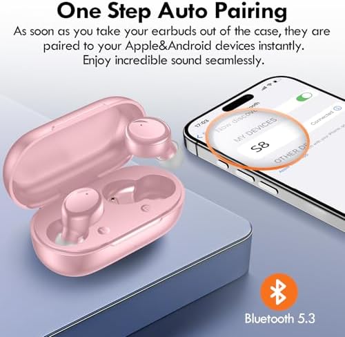 Lanteso Bluetooth 5.3 True Wireless Earbuds – Lightweight Sports Headphones with 48-Hour Playtime, Deep Bass Sound, Built-In Mic for Hands-Free Calls, Stylish Purple Finish for Active Lifestyles – Exceptional Comfort and Immersive Audio Quality