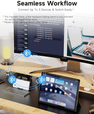 Ultra-Lightweight Foldable Bluetooth Keyboard with Magnetic Stand | Premium Aluminum Alloy Mini Keyboard for Tablets, i Pads & Smartphones | Rechargeable Travel Companion for Effortless Typing Anywhere | Whisper-Quiet Keys for Distraction-Free Work | Enhanced Compatibility with i OS, Android & Windows Devices