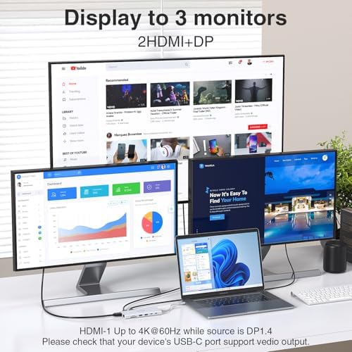 Transform Your Workspace with the Ultimate 14-in-1 USB-C Docking Station – Elevate Productivity with Dual Monitor Support, 2 HDMI & Display Port Outputs, 7 Versatile USB Ports, Stable Ethernet Connectivity, and Audio Output – Ideal for Dell, HP, Lenovo Think Pad & Surface Laptops – Sleek Silver Design for Professional Environments