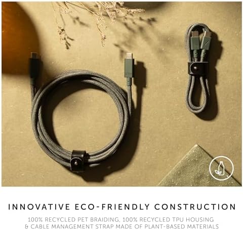 Native Union Type-C Belt Cable Pro – 8 ft Durable USB-C to USB-C Charging Cable with Leather Strap for i Phone 16, Mac Book Pro M2 – 240 W Fast Charge & Data Transfer Solution, Enhanced Resilience for Home & Office Use