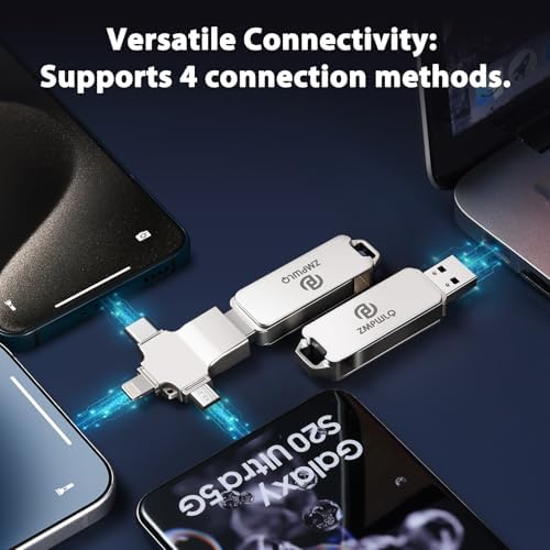 Ultimate 128 GB Photo Stick – Effortless Auto Backup USB Drive for i Phone, i Pad, Android & PC – 4-in-1 Memory Saver for Quick Photo & Video Protection – Compact External Storage Solution for All Devices