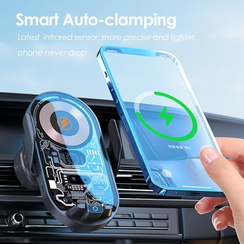 Smart Auto-Clamping Car Charger Mount for i Phone & Samsung – Fast Wireless/Wired Charging Holder for Enhanced Road Safety & Convenience – Versatile Compatibility with i Phone 15/14/13/12/11 & Galaxy S23/S22/S21/S20/S10+/S9+/Note 9 – Effortless Installation & Adjustable Viewing Angles
