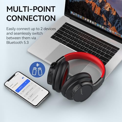 AUSDOM Premium Active Noise Cancelling Over-Ear Bluetooth Headphones – 50-Hour Battery Life for Endless Listening, Rich Deep Bass Performance, Ultra-Comfort Memory Foam Ear Cushions, and Flexible Wired/Wireless Connectivity – Perfect for Travel, Home, and Office Environments