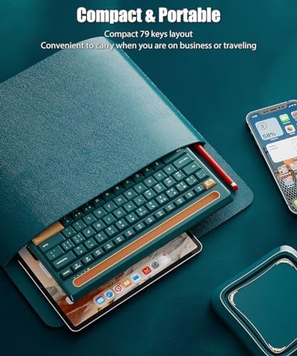 Compact Bluetooth Keyboard with Integrated Stand for i Pad & i Phone – Silent 79-Key Multi-Device Connectivity in Stylish Dark Green, Ideal for Effortless Typing and Productivity on the Go, Powered by 2 AAA Batteries with Smart Auto-Sleep Feature