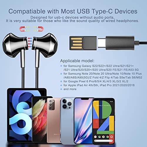 HLY Hi-Fi USB C Earbuds – Premium Wired Headphones with Built-in Microphone, Volume Control, and Magnetic Design for Exceptional Audio – Ideal for Gaming, Music, and Calls Across Google Pixel, i Phone 15 Pro, Samsung, One Plus, i Pad Pro & Mac Book – Experience Superior Sound Quality and Comfort