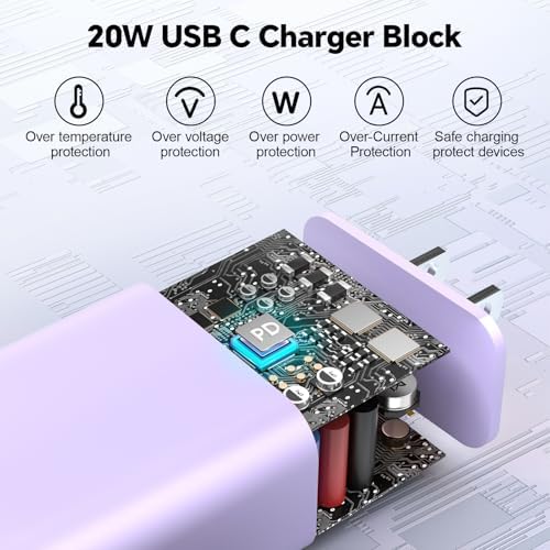 20 W Dual USB-C Fast Charger Block for i Phone 15/16 Series – Includes Two 10 FT USB-C Charging Cables, Perfect for Pro Max, Plus, Pro, i Pad Pro/Air – Compact, High-Speed Charging Solution (2 Pack, Black)