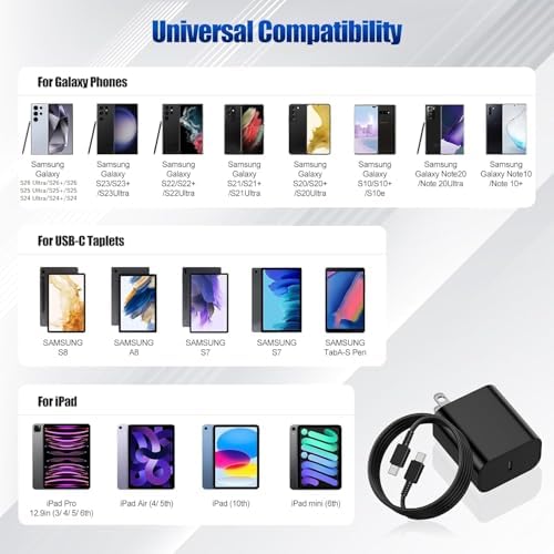 Dual Pack 45 W Super Fast Charger with 10 ft Type C Cable for Samsung Galaxy Devices – Quick Charge Solution for S25, S24 Ultra, S23+, S22+ & More – Portable, Durable & Reliable Android Power Adapter