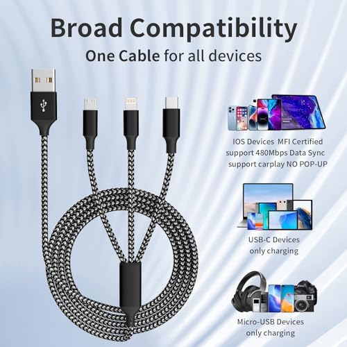 Ultimate 4-in-1 Fast Charging Cable – 65 W Multi-Device Charger with E-Mark Chip for i Phone 16/15/14/13, i Pad, and Laptops – High-Speed USB-C/Lightning Connectivity for Enhanced Performance and Versatility