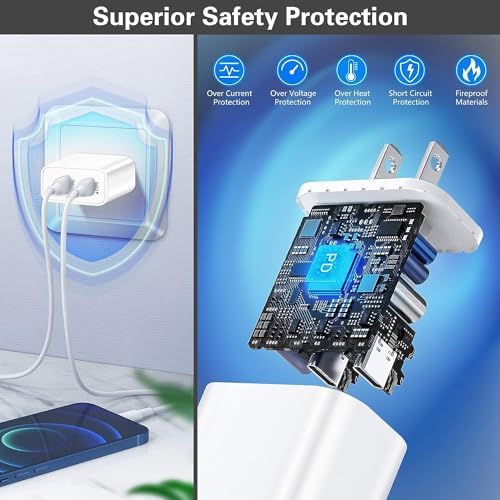 High-Speed USB C Dual Port Charger Block – 2-Pack Type C Wall Charger for i Phone 16/15/14/13/12/11 & i Pad – Fast Charging, Compact Design, Universal Compatibility, Built-in Safety Features for Efficient Power Delivery