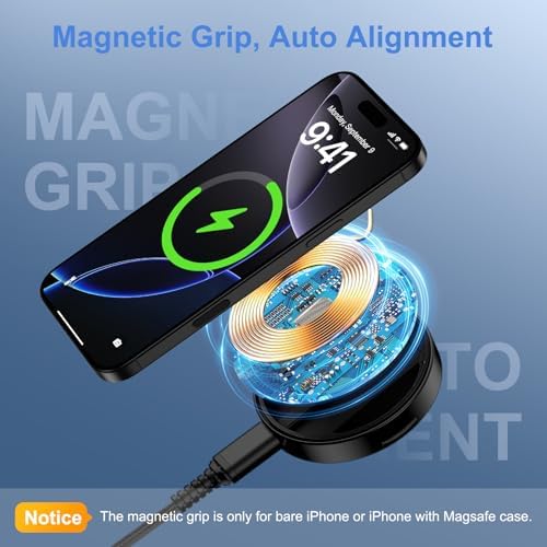 Magnetic Wireless Charger Pad – 15 W Fast Charging Station for i Phone 16/15/14/13 Series & Samsung Galaxy S25 Ultra – Includes 20 W USB-C Adapter – Compact Qi-Certified Charger with Strong Magnetic Alignment for Seamless On-the-Go Use – Enhanced Compatibility with Mag Safe Cases – Safe Trickle Charge Mode for Optimal Battery Protection – Perfect Travel Companion for Efficient Charging and Multitasking
