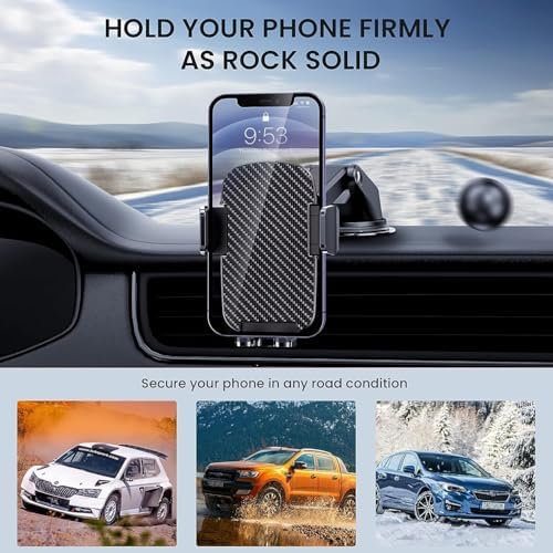 Qifutan Premium Anti-Shake Car Phone Holder with Long Arm Design – Universal Dashboard & Windshield Mount for All Smartphones, Enhanced Stability & Safety for Hands-Free Driving, Black