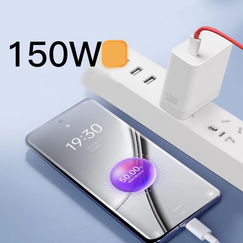Rapid Charge One Plus Super Vooc 150 W Wall Adapter with 6.5 ft Type-C Cable – Engineered for Instant Power Delivery to Ace 12, 12 T, 12 S Pro & 13 Models – Compact, Durable Charger for Home, Office, and Travel – Unleash Your Mobile Potential with Unmatched Efficiency and Dependability