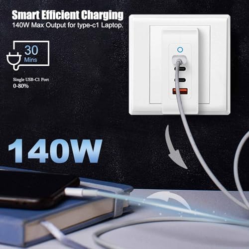 140 W USB-C Fast Charging Wall Charger with 4 Ports – Compact & Lightweight Ga N Charger for i Phone, Galaxy, i Pad & More – Foldable Design for Ultimate Portability – Power Delivery 3.1 Technology for Rapid Device Charging – Universal Charging Solution for Home & Travel