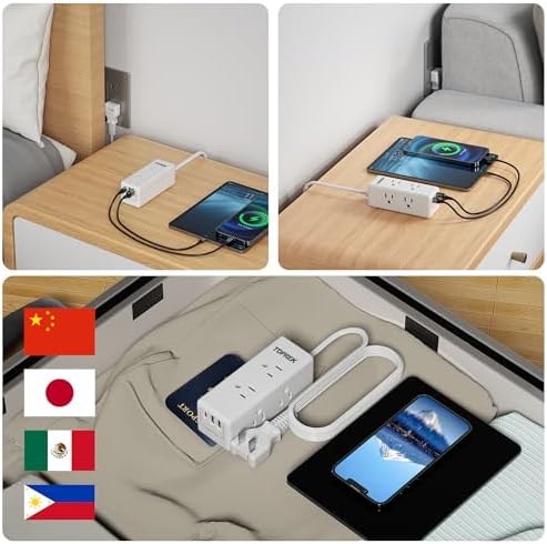 Universal European Travel Plug Adapter with USB-C – TOPREK 9-in-1 Power Strip for US to Europe with 6 Outlets & 3 USB Ports, 3 FT Extension Cord for Seamless Charging in Germany, France, Spain, Greece, and More – Ideal for Hotel and Airport Use