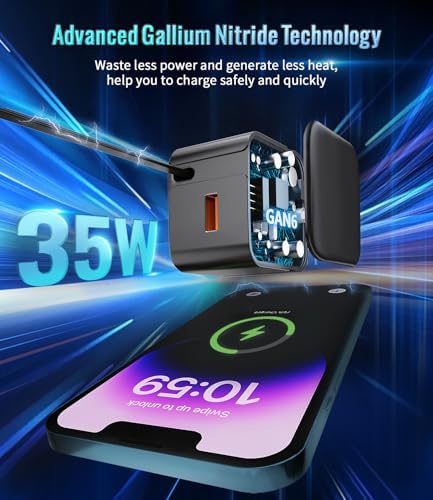 Rapid Charge 35 W Retractable Wall Charger with Built-In Cables – Cutting-Edge Gallium Nitride Technology for Swift Power Delivery to i Phone 14/13/12/11 Pro MAX/XR/XS/8/7 & i Pad – Compact & Travel-Friendly Design for Seamless Charging at Home, Office, or On-the-Go – Tangle-Free Convenience