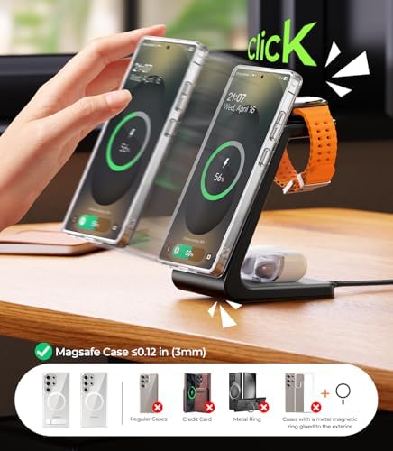 Magnetic Wireless Charging Station for Samsung Devices – 3-in-1 Fast Charging Hub for Galaxy S25, S24, S23, Z Fold 7, Flip 7, Galaxy Watch Ultra/8/7/6, and Galaxy Buds – Effortless Magnetic Alignment, Enhanced Compatibility, and Sleek Design for Home and Office Use – Premium Safety Features with Smart Chip Protection – Perfect Gift for Tech Enthusiasts