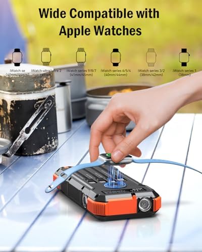 BLAVOR 20000 m Ah Solar Power Bank with 4 Built-in Cables – 20 W Fast Charging Portable Charger for i Phone 16/15/14/13/12/11, i Pad, Apple Watch & All Mobile Devices – Eco-Friendly Outdoor Power Solution with Integrated Flashlight for Ultimate Convenience