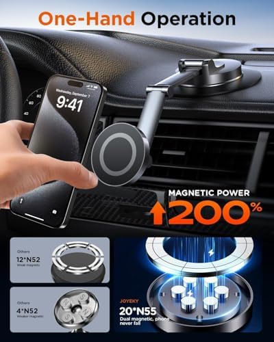 Ultimate Mag Safe Car Phone Holder for Dashboard – 360° Rotatable Magnetic Mount with Strong Adhesive for i Phone & Samsung – Secure, Sturdy Metal Design for Safe Driving and Hands-Free Navigation