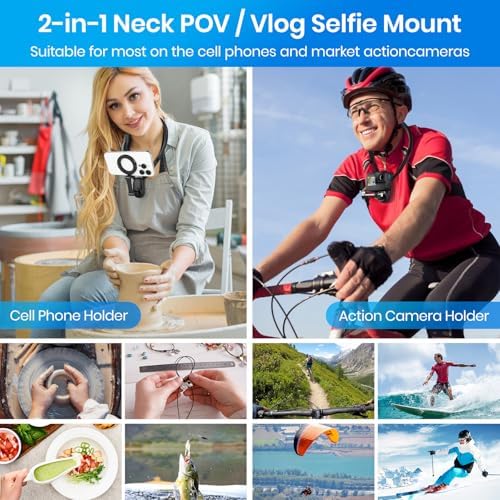Revolutionary Magnetic Neck Phone Holder for Hands-Free Vlogging and Content Creation – Adjustable Smartphone Mount for i Phone 15, 14, 13, 12 Pro Max, Plus, Mini (Black) – Effortless Video Recording and Maximum Stability