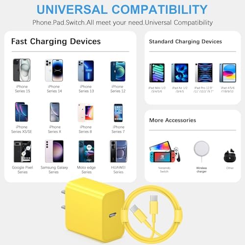 i Phone 16 Fast Charging Pack: 3 USB-C Blocks & 3 Durable 6 FT Cables for Ultimate Compatibility with i Phone 15, i Pad Pro, and Air Pods – Compact, Portable, and Reliable Power Solution for On-the-Go Users