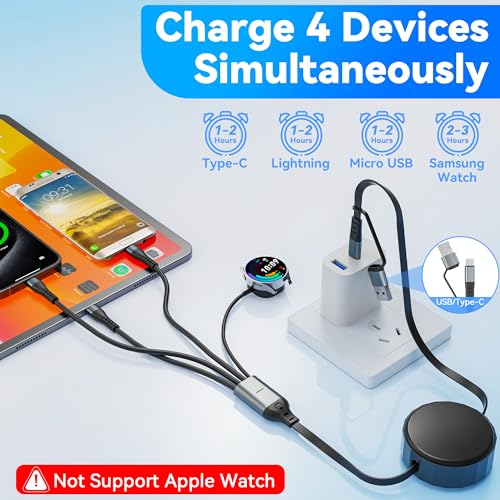 Ultra-Fast 100 W Retractable Charging Cable for Apple & Samsung – Compact USB-C to Lightning Solution for i Phone, i Pad, and Galaxy Watch 6/7 – Durable Travel-Friendly Multi-Device Charger for Tech Enthusiasts