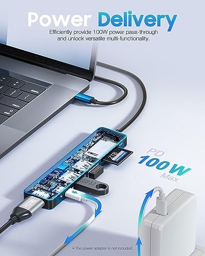 Unlock Seamless Connectivity with the Hiearcool 7-in-1 USB C Hub Adapter – High-Speed USB 3.0, 4 K HDMI Output, and 100 W Power Delivery for Mac Book Pro and Type C Devices – Your Ultimate Multi-Port Solution for Enhanced Productivity and Effortless Data Transfer