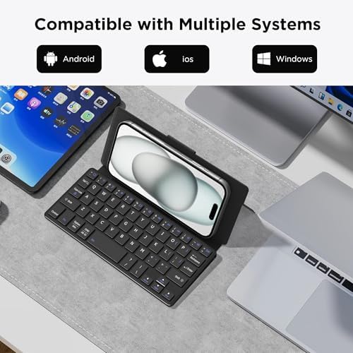 CACOE Ultra-Slim Foldable Wireless Keyboard with Integrated Stand – Dual-Channel QWERTY Design for Seamless Device Switching – Portable Mini Keyboard for Smartphones, Tablets, and Laptops – Stylish Wine Red Finish for Enhanced Productivity and Versatility